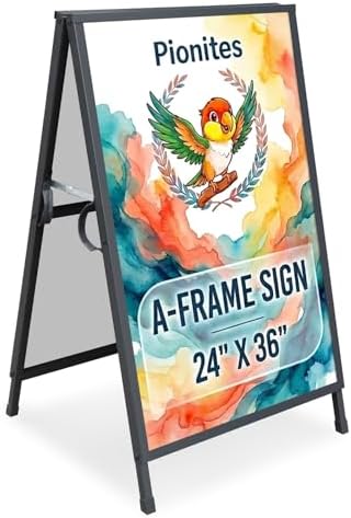 Pionites Heavy Duty Slide-in Folding A Frame Sign Sidewalk Sign 24x 36 Inch Sandwich Board Steel Metal Double-Side Pavement sign Corrugated Plastic Poster (24x36 inch(Frame only))