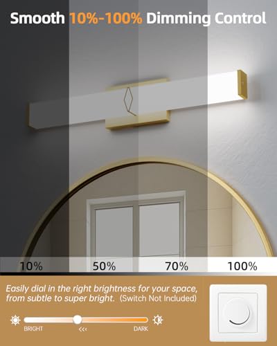 Image of Bathroom Light Fixtures Over Mirror,Bathroom Vanity Light,24inch Dimmable 25W 2500lm,Gold LED Vanity Lights,5700K Daylight LED Lighting Fixture,ETL Certified