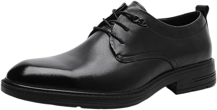Men's Business Dress Leather Shoes Pointed Toe Low-top Lace-up Black Oxford Shoes Comfortable Non-Slip Rubber Soft Sole Casual Shoes for Men