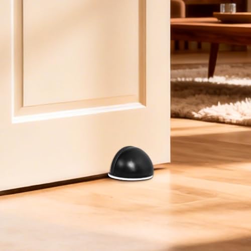 Dirvcp Self Adhesive Door Stoppers, Stainless Steel Floor Door Stop Wall Protector, Half Dome Floor Gate Stopper for Living Room, Bedroom, Bathroom, Office (Black,2PCS)