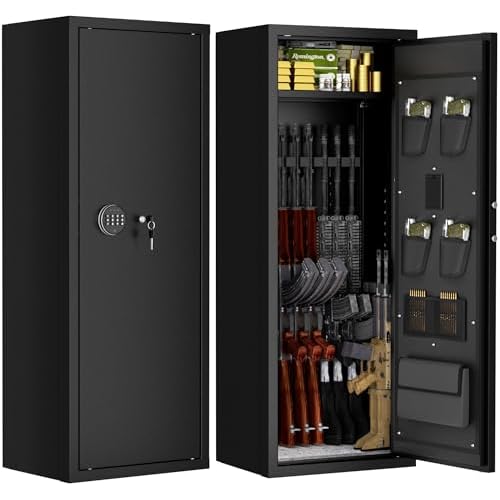 INTERGREAT 12-15 Gun Safe, Large Gun Safe for Rifles and Pistols, Quick Access Rifle Safe with 3 Removable Gun Racks and 4 Pistol Pockets, Digital Gun Cabinet with Dual Alarm and Sleep Mode
