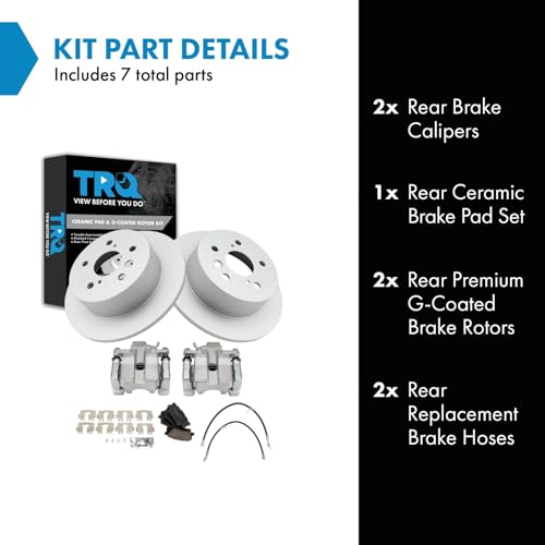 Image of TRQ Rear Brake Pad and Rotor Set Ceramic Coated Rotors Calipers Compatible with 2007-2012 Lexus ES350 2008-2012 Toyota Avalon 2007-2011 Camry