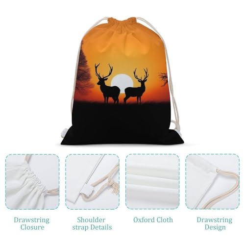 Nature Sunset Deer Drawstring Backpack - Large Capacity Gym Sack Sports Travel Bag for Beach, Yoga, Camping4