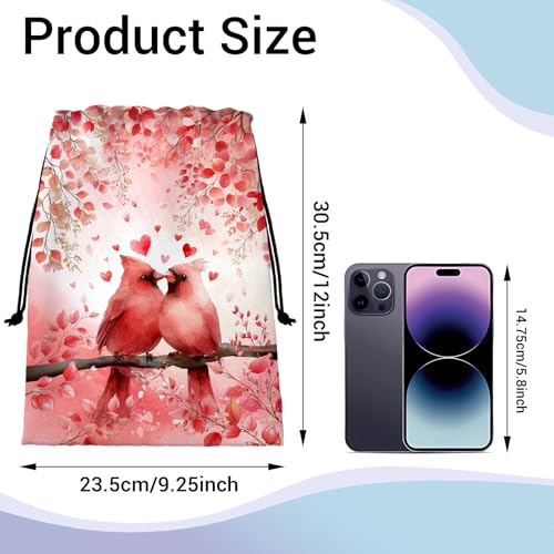 Image of Red Grip Bag for Gymnast Bird Love Drawstring Packing Bag Small Holiday