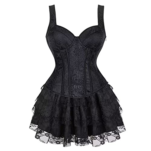 Korsett Sexy Kleider Rock Damen Dress Korsagenkleid Corsage Vollbrust Bustier Strapshalter Reißverschluss Burlesque Schwarz M