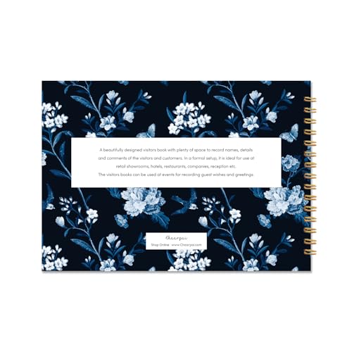 Image of Visitor Book - 8 x 12 Inches | Navy Blue Floral Wire Bound Guest Register for Hotels, Offices, Exhibitions, Boutiques & Business Use | Medium Size Visitor Log Book for Reception & Front Desk