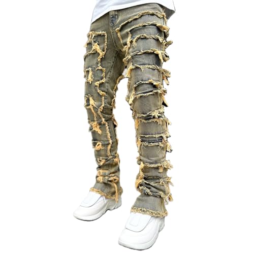 Mens Stretchy Jeans Ripped Stacked Denim Pants Patchwork Distressed Jeans Y2k Harajuku Emo Hip Hop Trousers2
