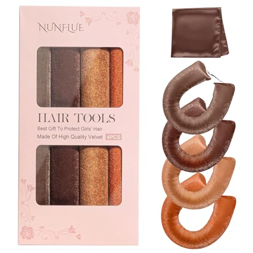 NUNFLUE Heatless Hair Curlers Set- 4Pcs Soft Hair Curlers to Sleep In, No Damage Velvet Curling Rods with Silk Scarf, No Heat Overnight Curls - For All Hair Types
