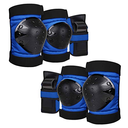 Geelife Knee Pads Elbow Pads Wrist Guards 3 in 1 Skateboard Protective Gear Set for Rollerblading Skateboarding Cycling Skating Scooter Bike Kids/Adults (Blue, Adult)