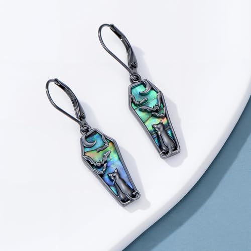 Spider/Bat/Skull/Black Cat Earrings for Women 925 Sterling Silver Coffin Dangle Earrings Gothic Jewelry Halloween Gifts for Girlfriend Her2