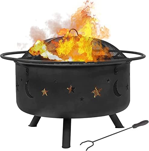 Sibosen Fire Pit Set Wood Burning Firepit Includes Screen Cover and Log Poker, 30 inch Round Firepit Table for Camping, Outdoor Heating, Bonfire and Picnic