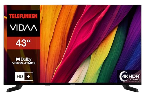 Telefunken Smart TV VIDAA D43U790B2CW - Televisor 4K UHD, HDR TV con Dolby Vision, sintonizador triple y 6 meses HD+, incluye LED TV, color negro