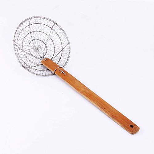 Letschef Stainless Steel Spider Strainer Asian Kitchen Wire Food Cooking Skimmer With Natural
