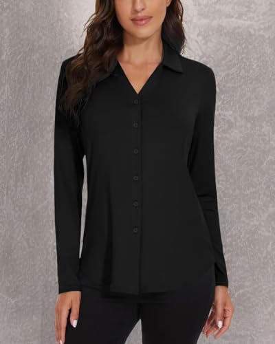 Image of Soneven Womens Golf Polo Shirts 3 /4 Long Sleeve V Neck Button Down Shirts Business Causal Work Blouses Tops