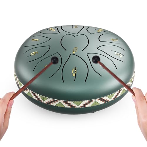 Tambour à langue en acier - 15,2 cm - 11 notes - Avec sac de transport - Livre de musique et maillets