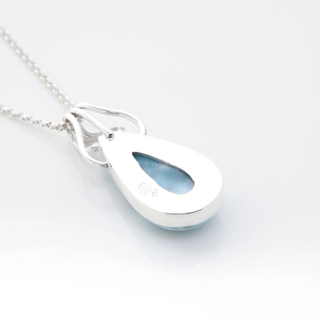 Collier artisanal avec pendentif en larimar naturel en forme de larme, chaîne en argent sterling 925, pierre précieuse bleue dominicaine, House of Aafreen