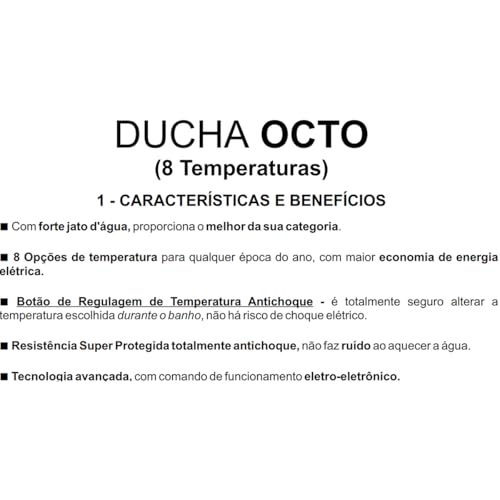 Ducha Elétrica KDT Octo 8T 8800W 220V 8 Temperaturas Silenciosa Chuveiro Prata