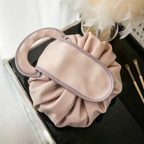 ZBDZSW - Neceser portátil de Gran Capacidad con cordón para artículos de tocador, Organizador de cosméticos de Piel sintética Color Beige, para Viaje, Almacenamiento de Joyas y Maquillaje