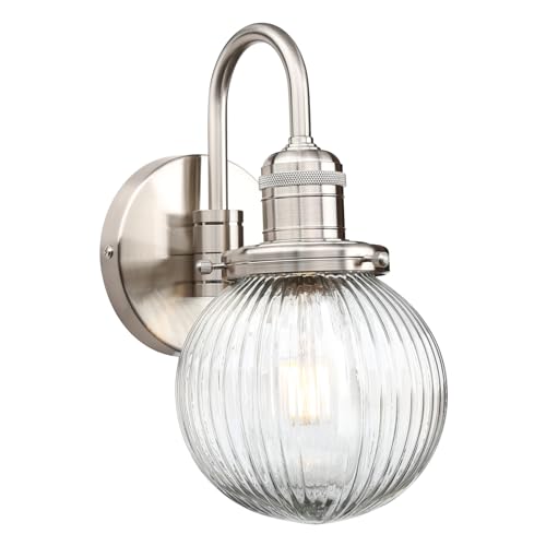 Pathson Vintage Col de Cygne Applique Murale Industriel E27 Luminaires Intérieur Abat-jour en Verre Rond Lampe Murale pour Salle de bains Cuisine Entrée...