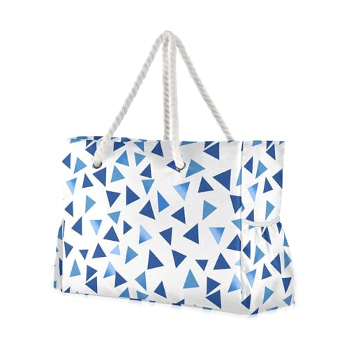MNSRUU Large Beach Bag for Women, Blue Lattice Tote Travel Gym Swim Bag4