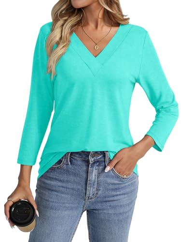 Women's 3/4 Sleeve Shirts V Neck Summer Tops Casual Tunics Tops Basic Tees Blouse Loose Fit2