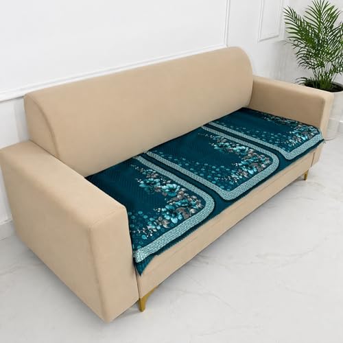 Image of Homerz 'Brooklyn Series' Premium Sofa Cover | Quilted Floral Design | Non-Slip Washable Sofa Protector | Soft Anti Slip Fabric (Teal, 5 (3+2) Seater, Only Seat Cover)