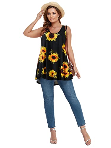Larace Sunflower Shirts For Womens Tank Tops Sleeveless Summer Clothes Scoop Neck Tunic For Leggings Plus Size Blouse(A-Sunflower27 1X) #TOP6