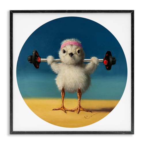 'Born Strong Little Chicken Bird Lifting'| Framed Giclee Art