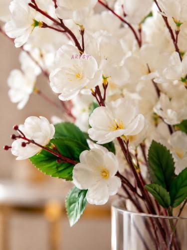 Image of ARTSY Artificial Flowers for Home Decoration Cherry Blossom Flower Bunch, Without vase, Combo, Pack of Two Pieces (White-2)
