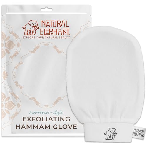 Natural Elephant Exfoliating Hammam Glove | Authentic Moroccan Kessa Body Scrub Mitt for Spa-Quality Skin Renewal | Pearl White Single