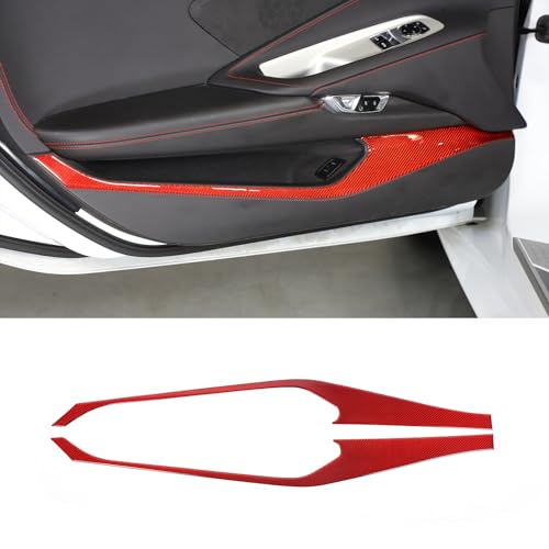 Car Interior Door Panel Cover Trim Compatible with Corvette C8 Stingray 2020-2024 Real Carbon Fiber Door Lock Lower Panel Trim Cover Decoration Cover C8 Accessories (Red)