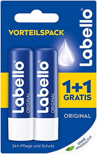 Labello Original Pack avantageux 1+1 gratuit (2 x 5,5 ml) Baume à lèvres au beurre de karité et huiles naturelles, baume à lèvres nourrissant sans huiles minérales