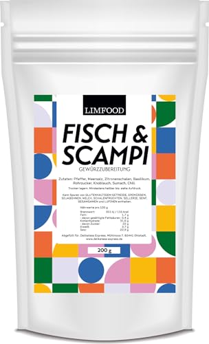 Limfood | 200g Fisch & Scampi & Garnelen Gewürz - Garnelen Gewürz, Allround Fischgewürz, Gewürzmischung für Meeresfrüchte, Lachs Gewürz