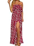 vestido camisero largo lunares zara El paquete incluye: 1 vestido Style Dome Mujer Vestido Elegante Lunares Playa Vestidos Casual Verano con Hombros Descubiertos Cóctel Falda Vestidos de Fiesta Mujer Largos Rojo-G91006 XL