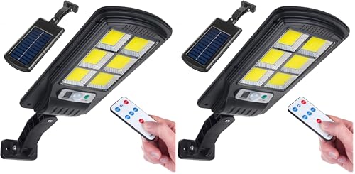 Maclean Farola Solar con Sensor de Movimiento y Crepuscular IP54 4W 400 Lumen 6500K Mando a Distancia Lámpara Solar Lámpara de Pared de Exterior Iluminación Exterior (Paquete de 2)