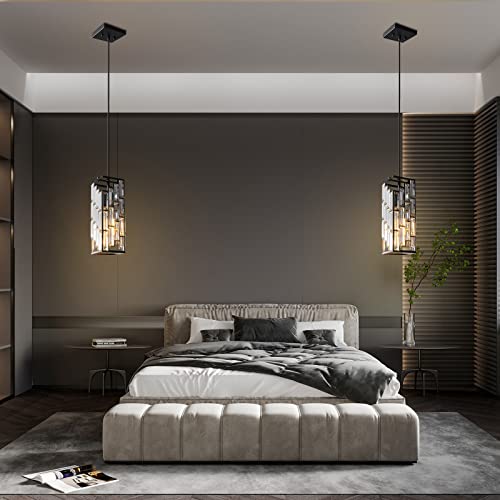 Image of Black Pendant Lighting Modern Pendant Light, Mini Crystal Chandeliers,Adjustable Pendant Light Fixture for Kitchen Island Dinning Room Bedroom (2 Pack)