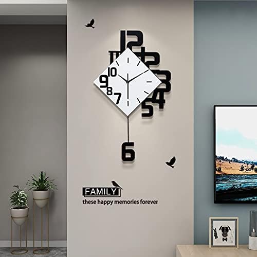 FLEBLE Large Wall Clocks for Living Room Decor Silent Pendulum Wall Clocks Battery Operated Non-Ticking for Bedroom Kitchen Office Home Decorative Square White Wood Clocks Wall Decor for School Indoor