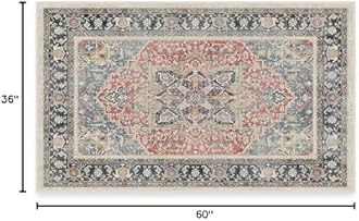 RUGGABLE Washable Vintage Area Rug – Kamran Cayenne Red 3x5, Stain-Resistant, Non-Slip – Small Machine Washable Rugs for Living Room, Bedroom, Hallway, Entryway & Office–with Cushioned Pad