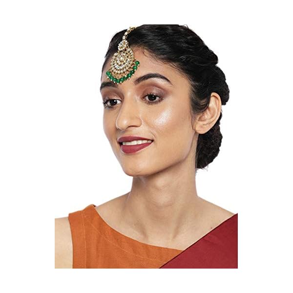 Zaveri Pearls Gold Tone Dazzling Kundan & Green Beads Maangtikka for Women-ZPFK9402 - Image 3