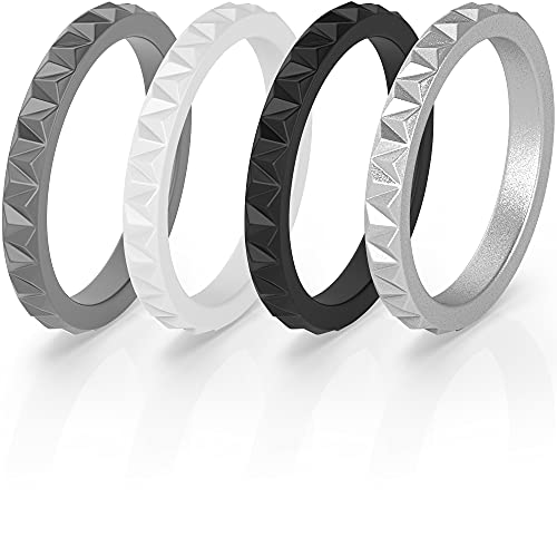 ThunderFit Thin Silicone Wedding Rings for Women, Triangle Diamond Stackable Rubber Engagement Bands 2.8mm Wide 2mm Thick - 1/4/8 Variety Multipack