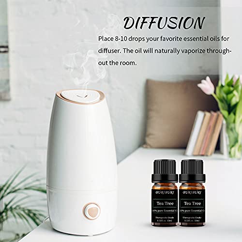 Buriburi Tea Tree Essential Oil Set - 2 Pack 100% Pure Organic Tea Tree Essential Oils 10Ml For Diffuser, Aromatherapy, Massage, Soap Making #TOP3