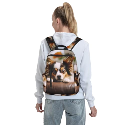 Papillon Lying on Tummy Travel Laptop Backpack Lightweight Computer Bag Rucksack Waterproof Casual Hiking Daypack 5