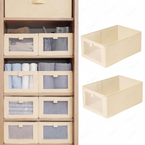 Image of Kian Wardrobe Organizer for Clothes Organiser Storage Box with Clear Window, Foldable Closet Organiser Basket for Clothing, Jeans, Pants, T Shirts, Shelves, Toys (Pack of 2)