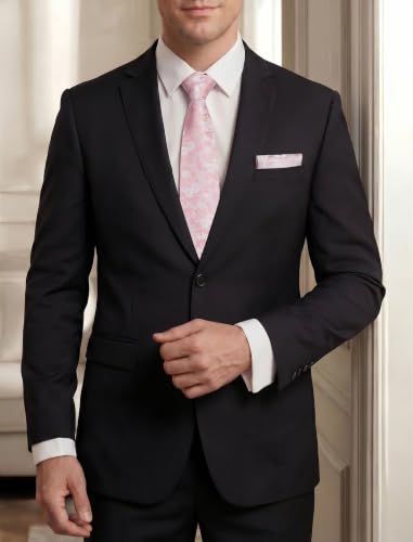 Image of HISDERN Extra Long Ties for Men Classic Floral Tie and Pocket Square Elegant Silk Necktie Handkerchief Set Wedding Party