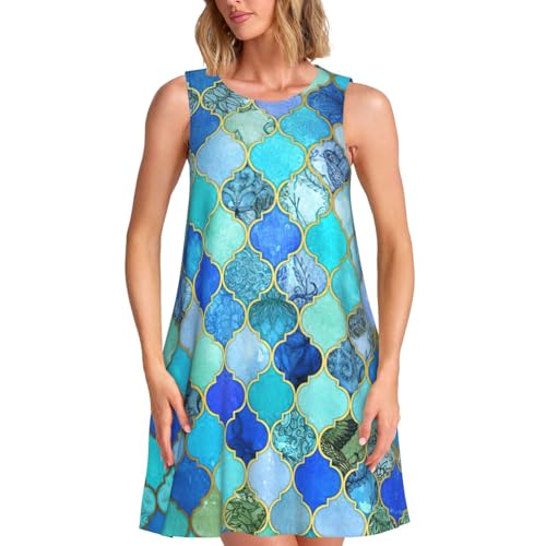 Robe d'été sans manches turquoise à poches pour femme