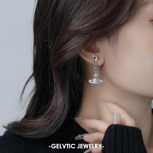 Saturn Earrings Statement Rhinestone Silver Space Dangle Earring for Women Men Pin Y2K Gothic Punk Stud Earth Drop Earrings Lover Couple Jewelry Valentine Christmas Gift2