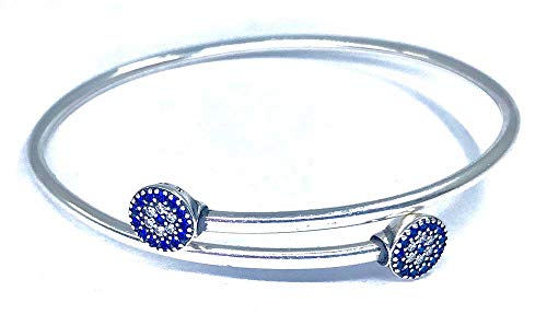 Missy Jewels, Brazalete Plata Mujer con circonitas en Azules y Ajustable a muñecas de 16 a 19 cm. Brazalete 100% Plata de Ley 925