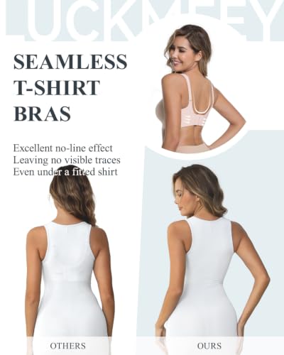 Image of LUCKMEEY Womens Wireless Push Up Bras Sexy V Mesh Supportive Seamless T-Shirt Bra No Underwire (U-Back & Crossback)