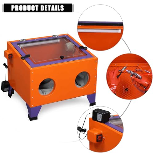 Image of 25 Gallon Air Sandblasting Cabinet | 40-80 PSI, Heavy Duty Steel, Spray Gun & 4 Nozzle, Bench Top Cabinet, For Rust Removal, Stain, Paint