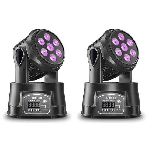 SHEHDS LED Moving Head Lights 7x18W, RGBWA+UV 6in1 Stage Wash Strobe Light, Sound Active Professional DMX512 for KTV, School Show, Party-2PCS 7x18W-2P